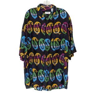 SUMMA Vintage Silk Short Sleeve Multi-colored Abstract Paisley FUN wild shirt XL